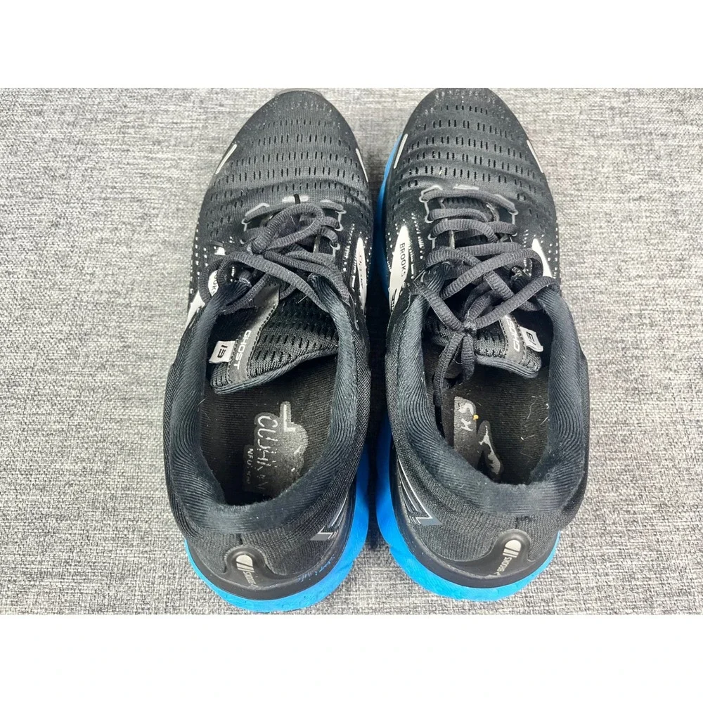 Brooks Ghost 13 Men Running Shoes Black Blue Silver Size 10.5 Sneakers Medium(D)